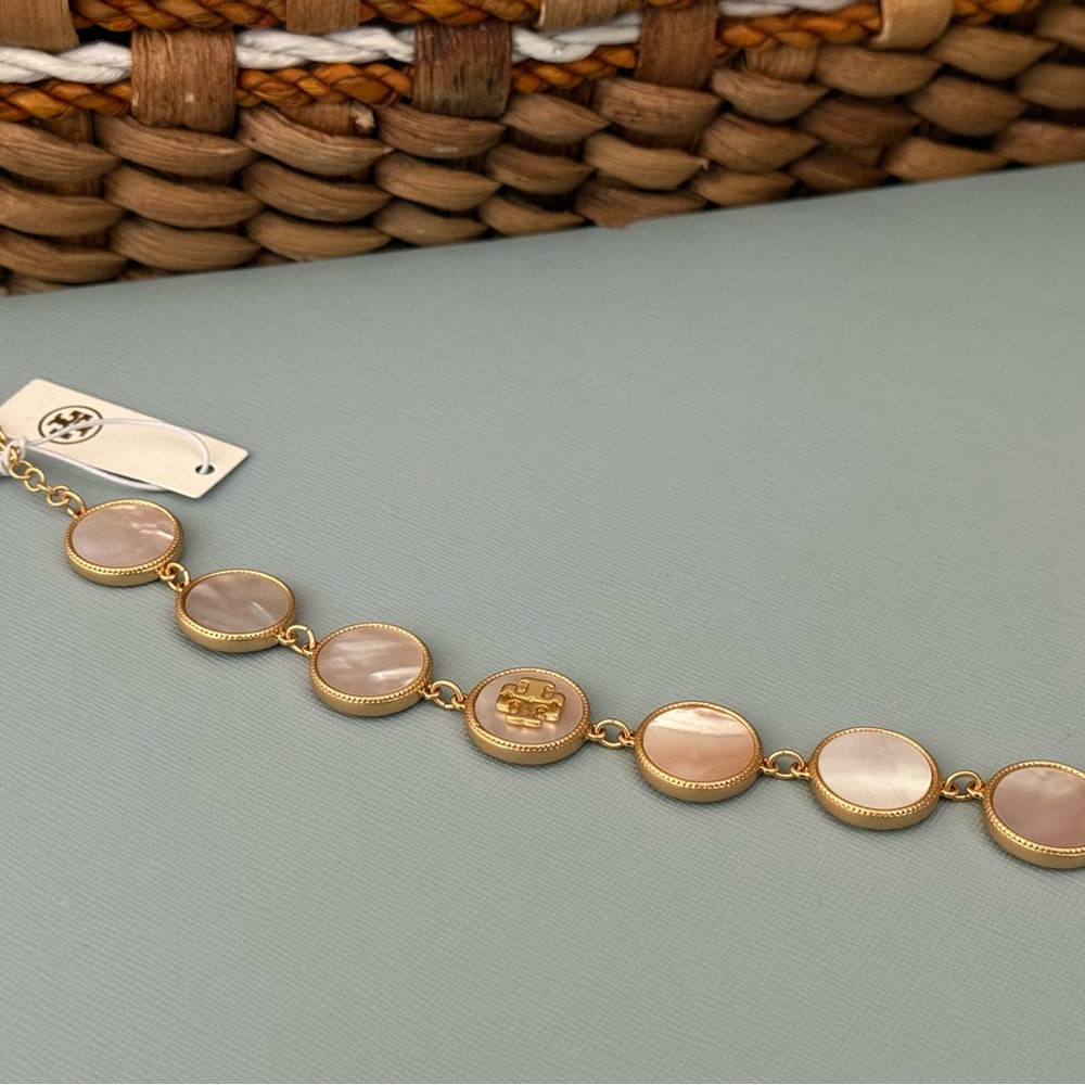Tory Burch Gold and Mother of Pearl Panel Bracelet